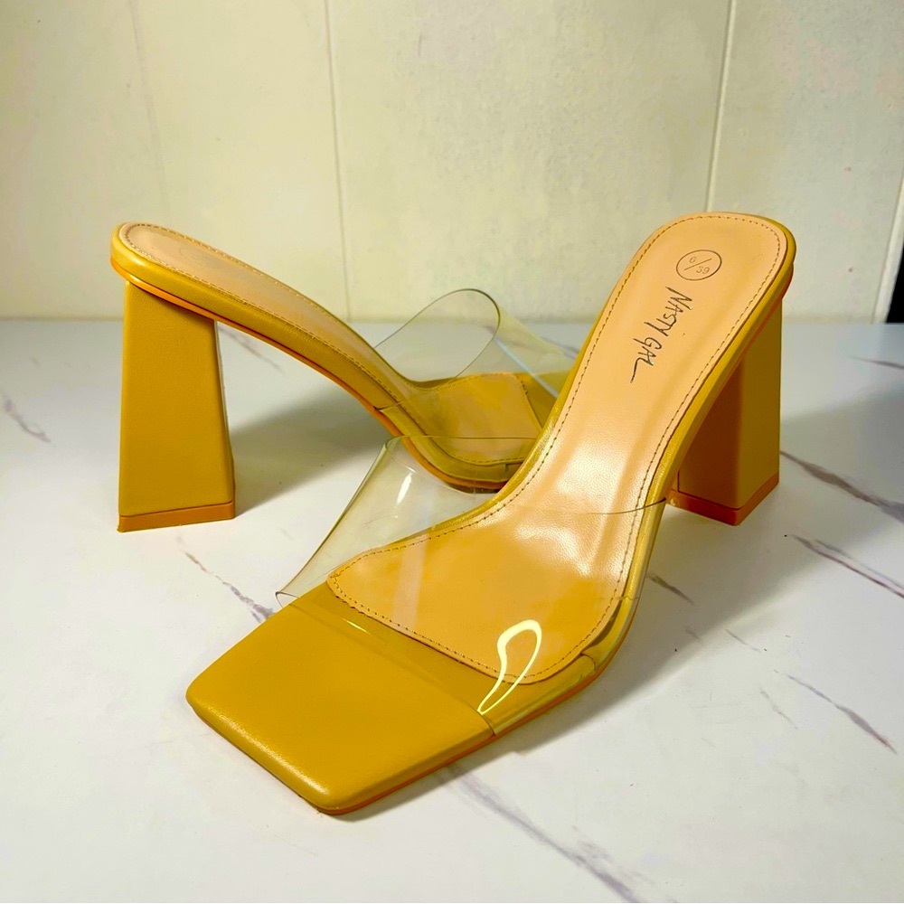 Transparent Jelly Mules Womens Sandalss Square Open Toes High Heel Shoes Sz 9/39